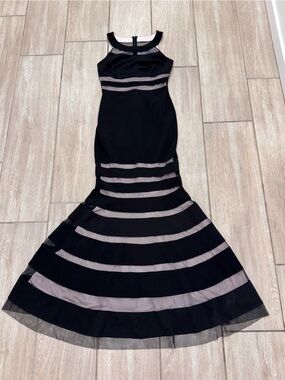 JS Collections Black Sheer-Panel Mermaid Gown